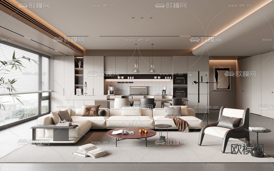 现代客餐厅3d模型下载(渲染图1)
