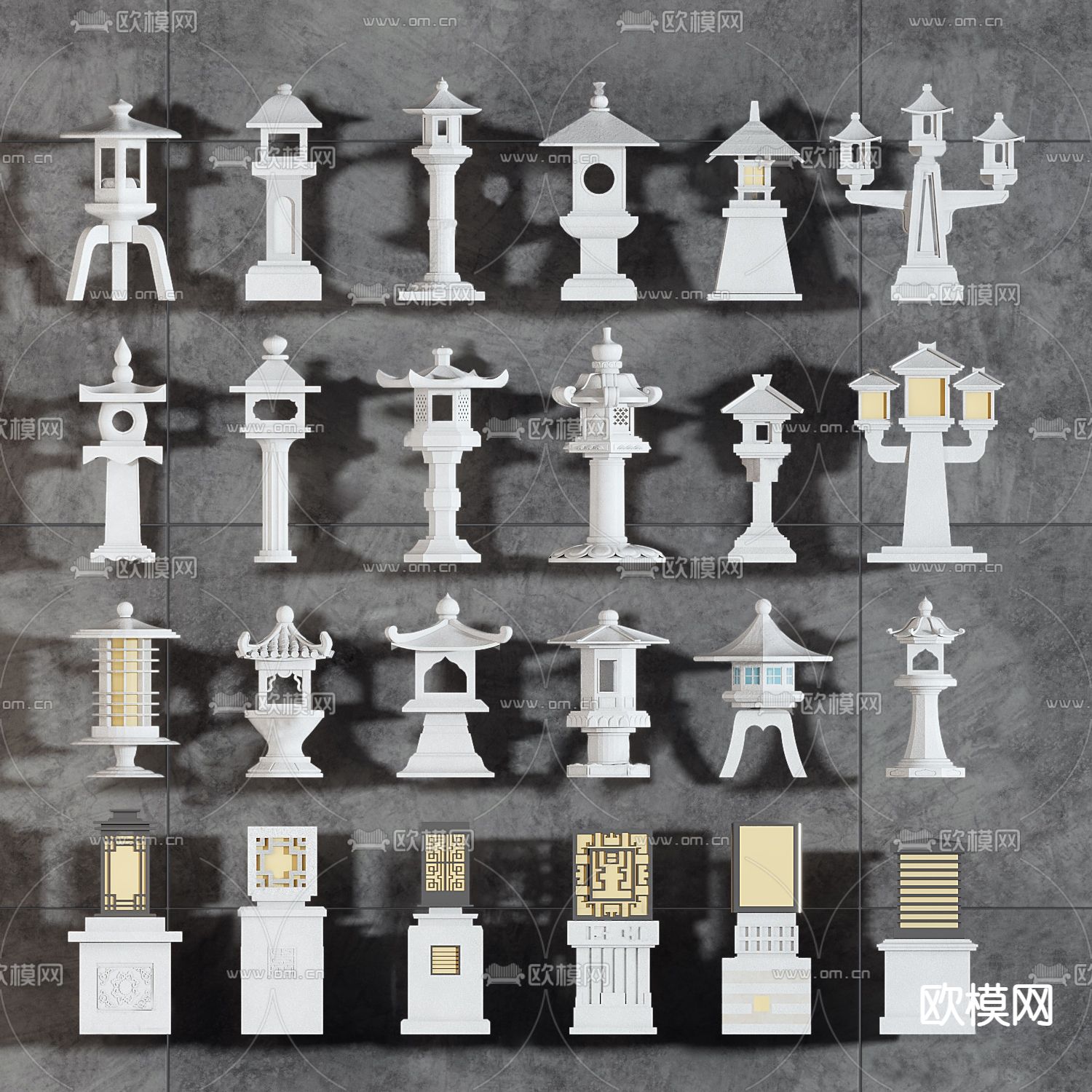 中式庭院灯 地灯 石膏灯3d模型下载