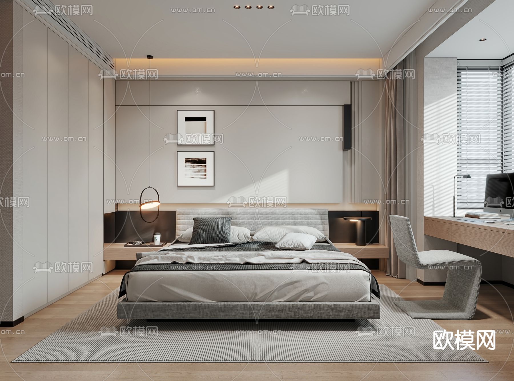 现代卧室 主卧 主人房3d模型下载（渲染图1）