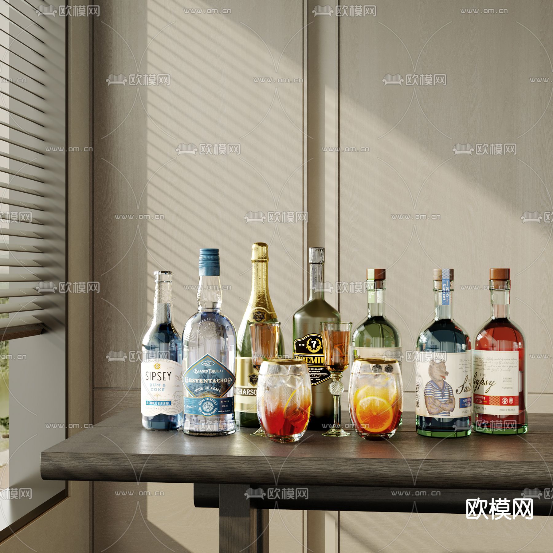 现代红酒 洋酒 饮料 食物su模型下载（渲染图2）