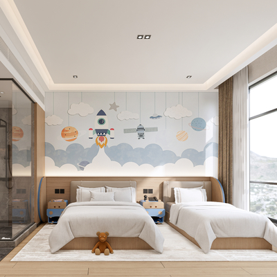  现代酒店客房 标间su模型 