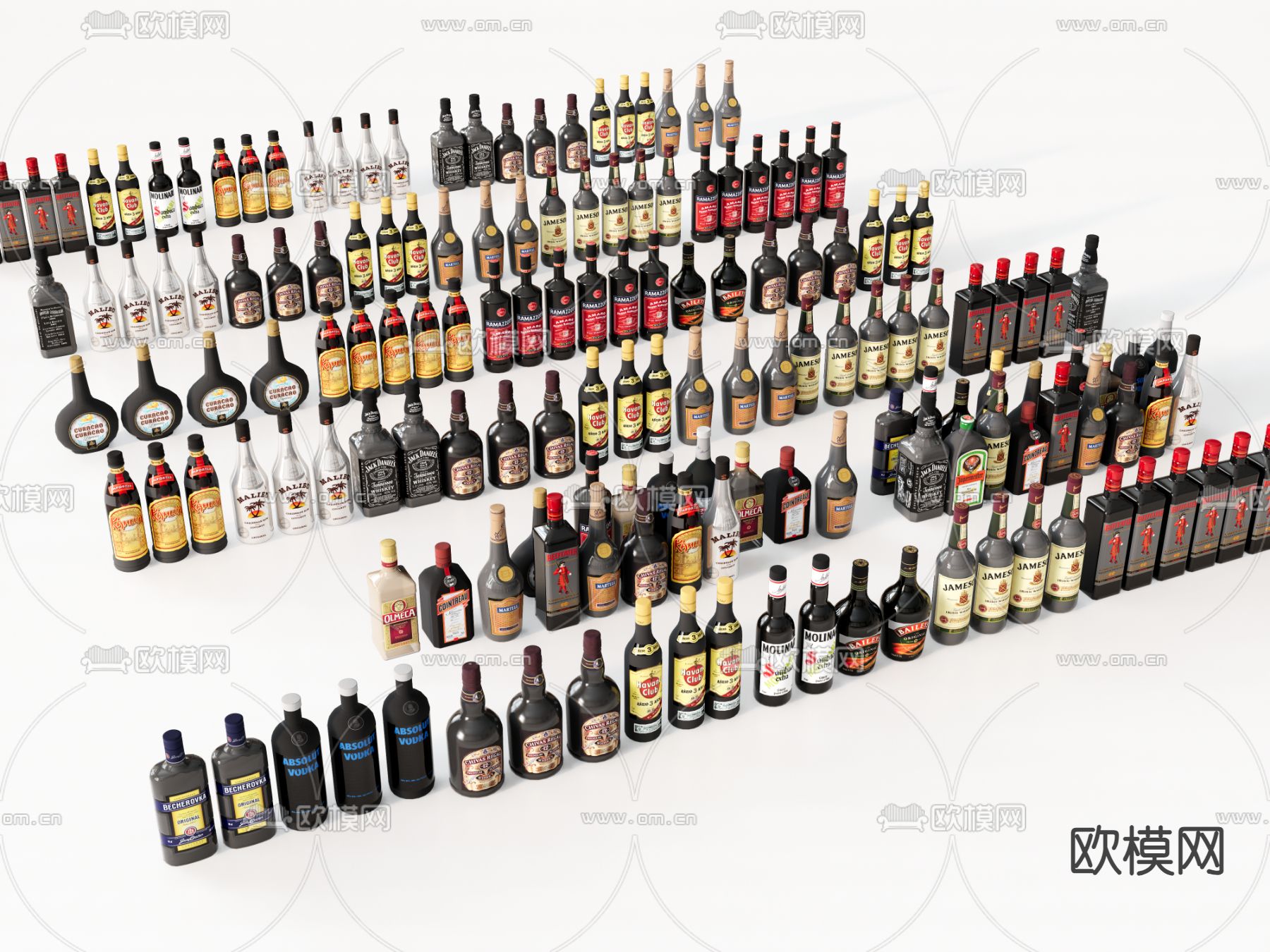 酒具 酒瓶酒杯su模型下载（渲染图2）