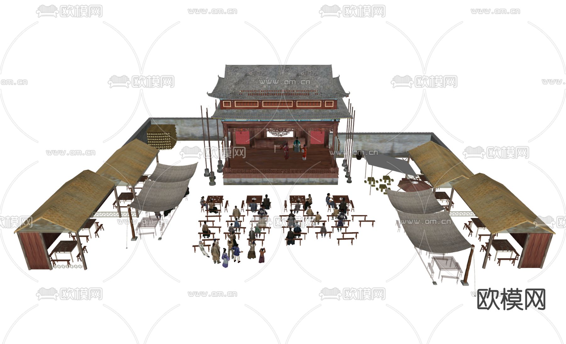 古代戏台 商业街小品su模型下载（渲染图1）
