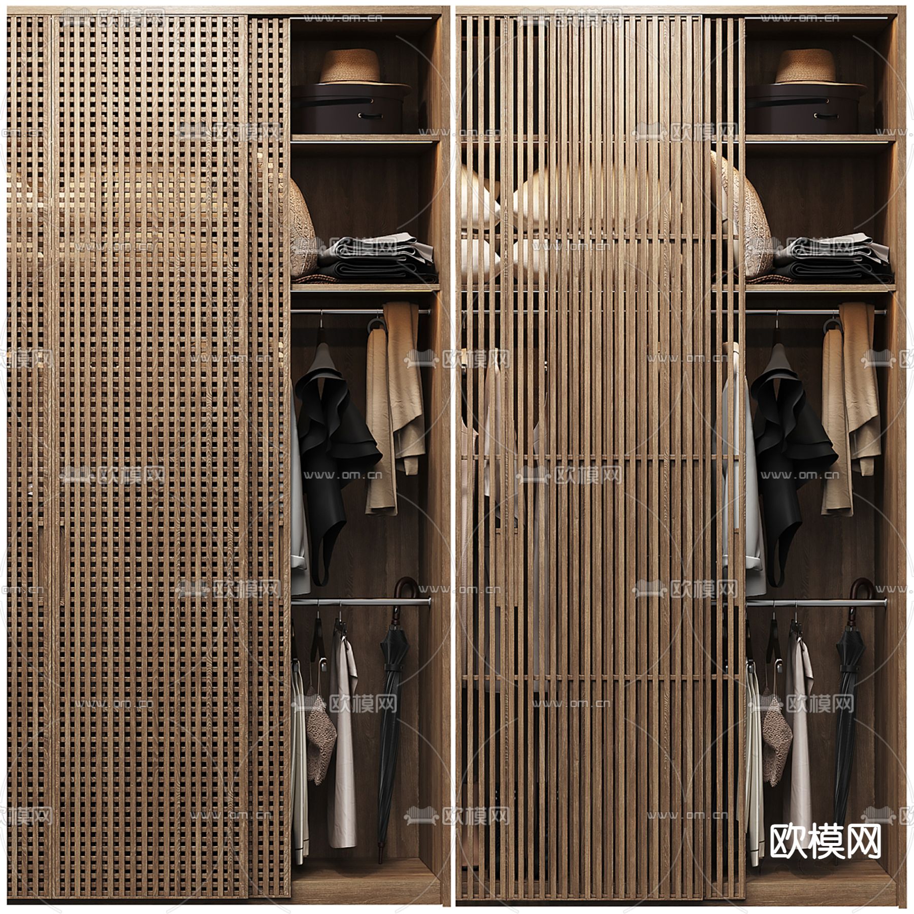中式多功能衣柜3d模型下载（渲染图2）