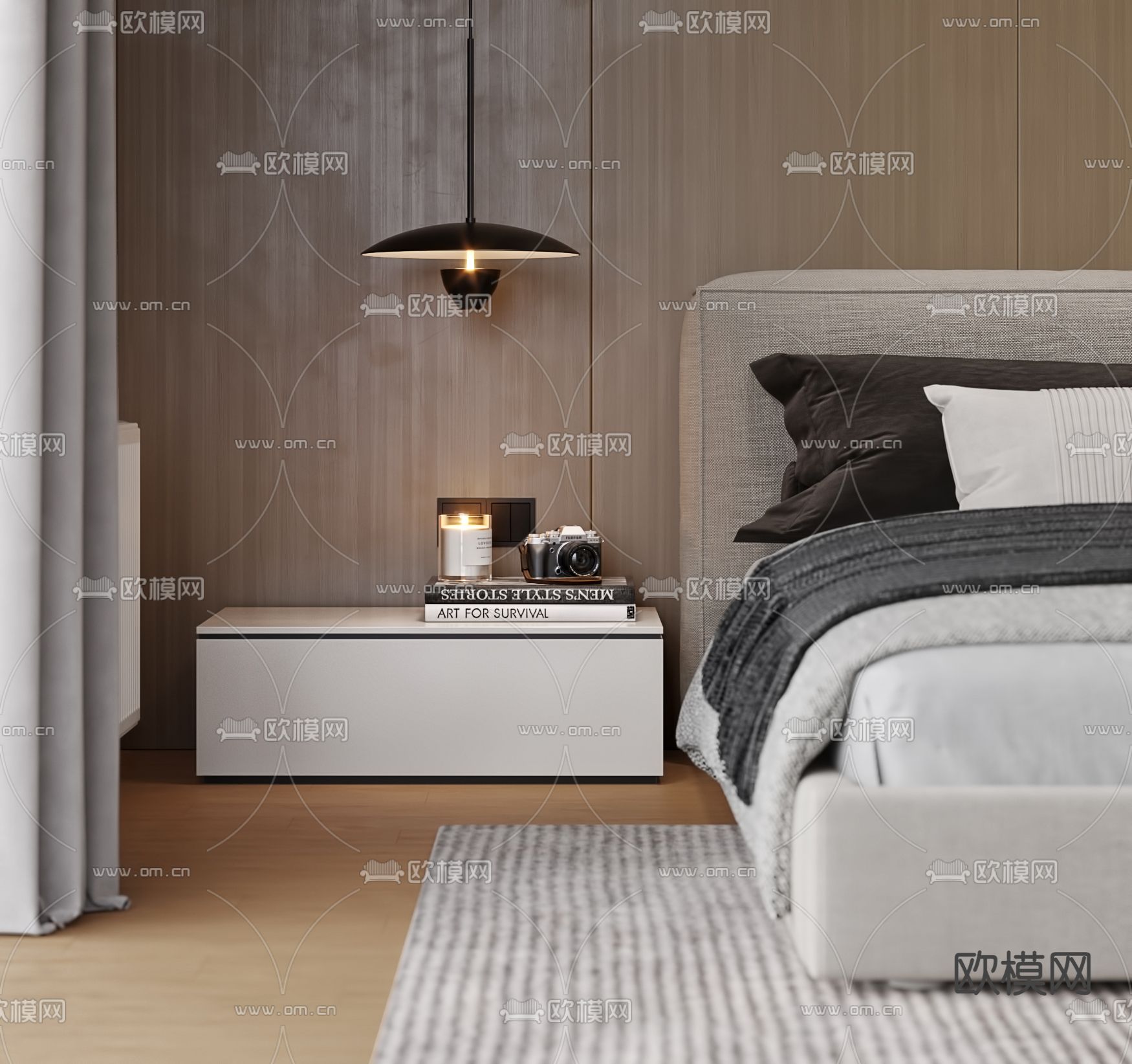 现代双人床3d模型下载（渲染图1）