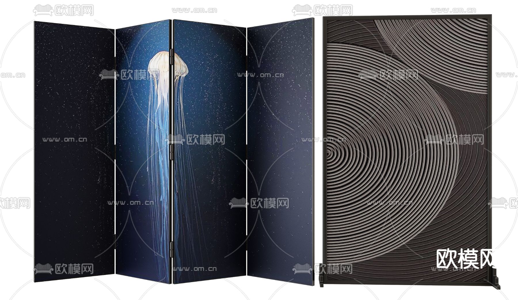 中古风壁画屏风3d模型下载