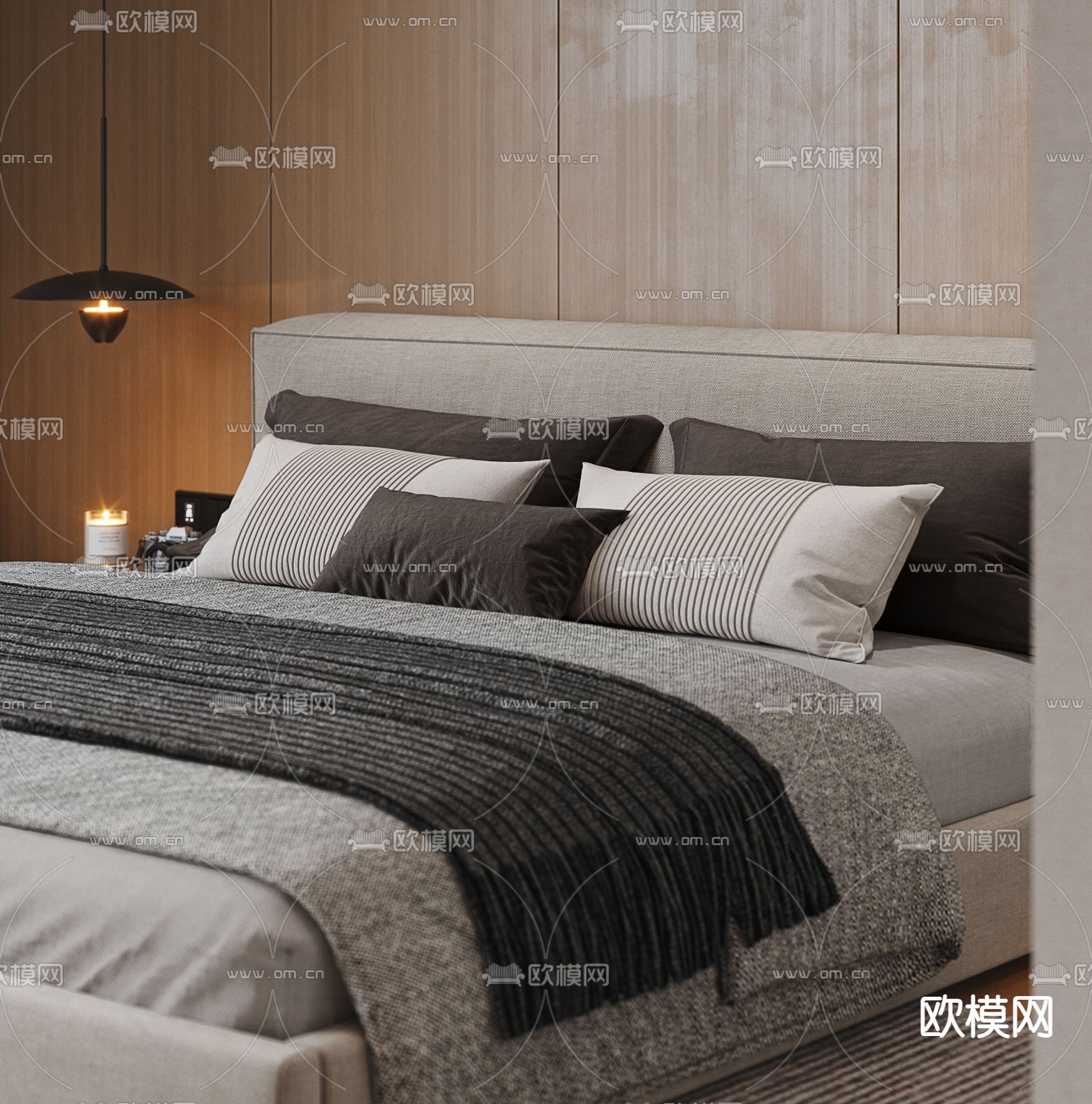 现代双人床3d模型下载（渲染图2）