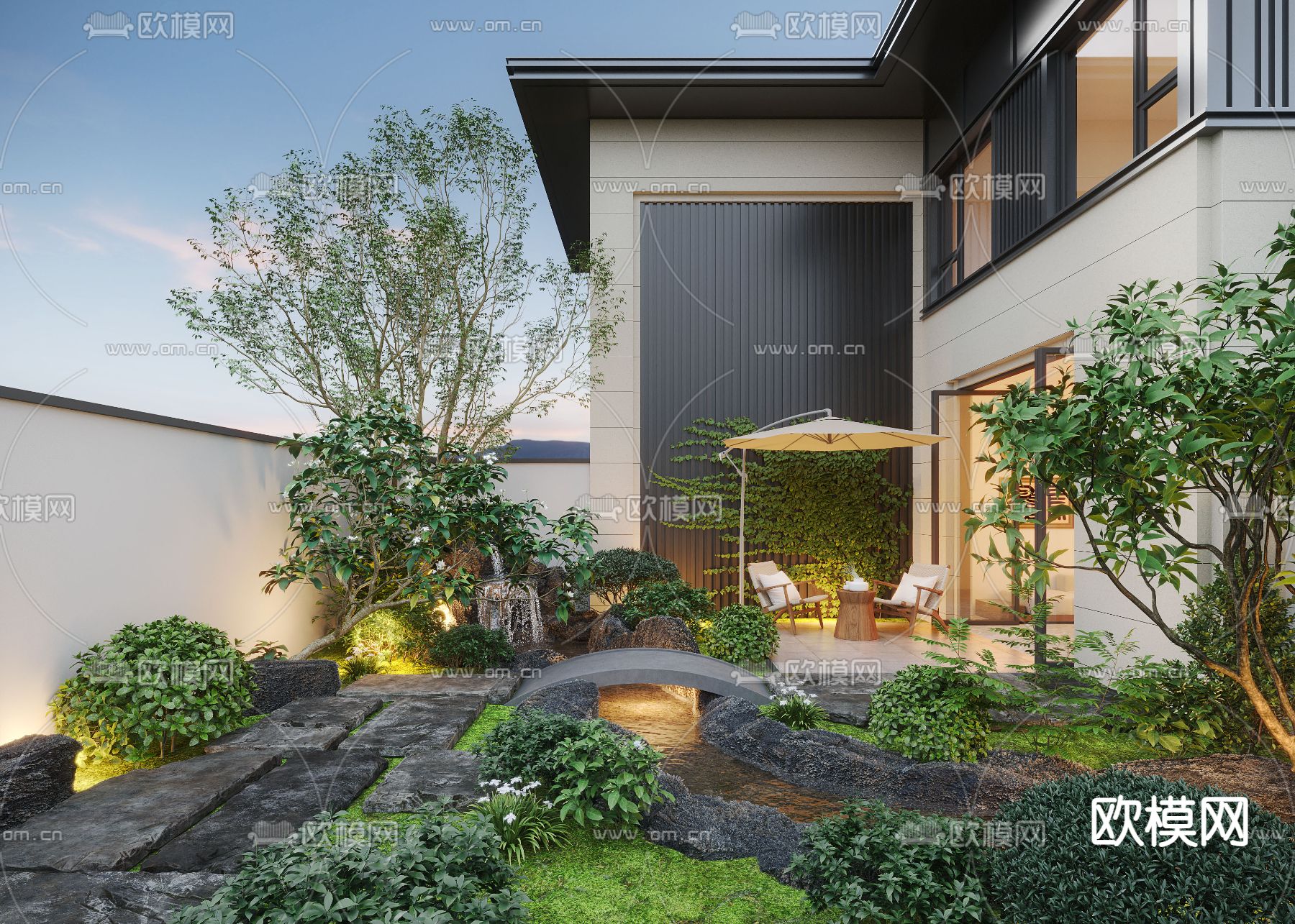 庭院水景 庭院景观 花园3d模型下载