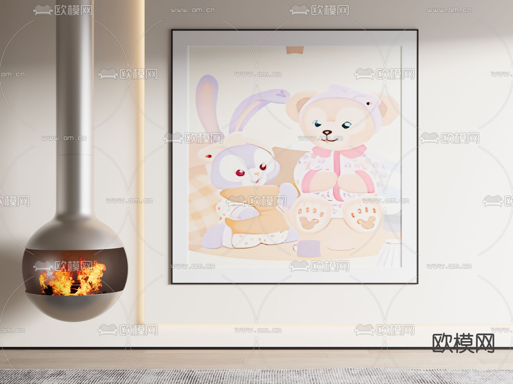 卡通画 兔子画 装饰画3d模型下载