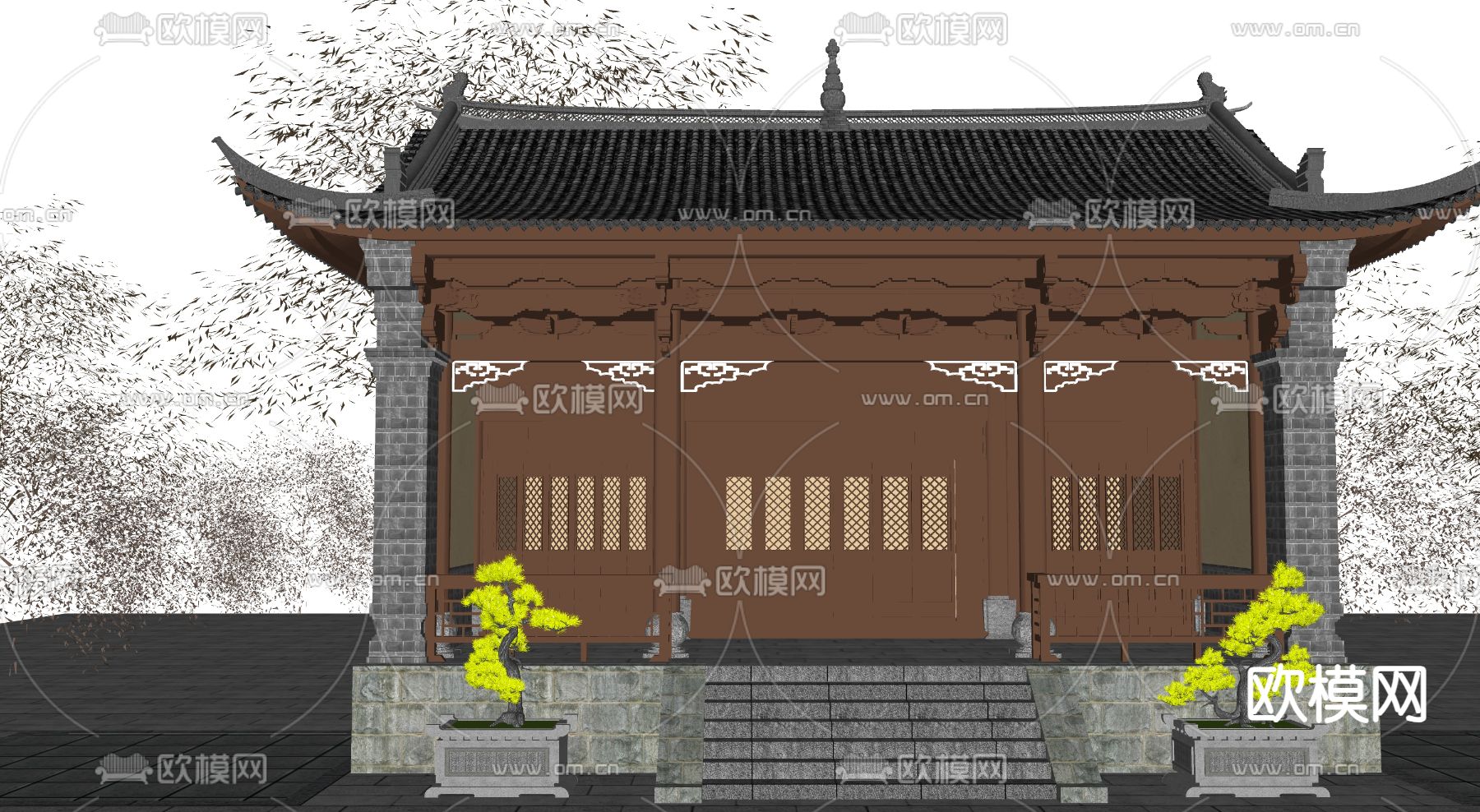 古建筑 古街道古庙su模型下载（渲染图2）