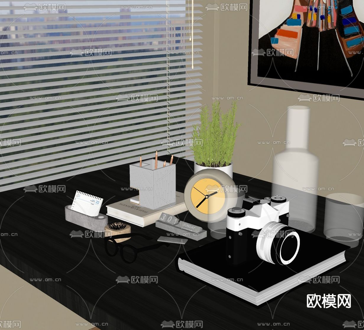 装饰品 绿植 办公用具su模型下载（渲染图1）