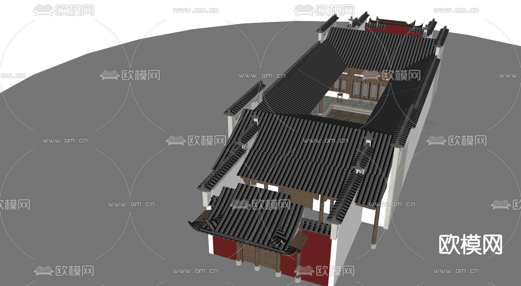 古建筑 古街道古庙su模型下载（渲染图3）