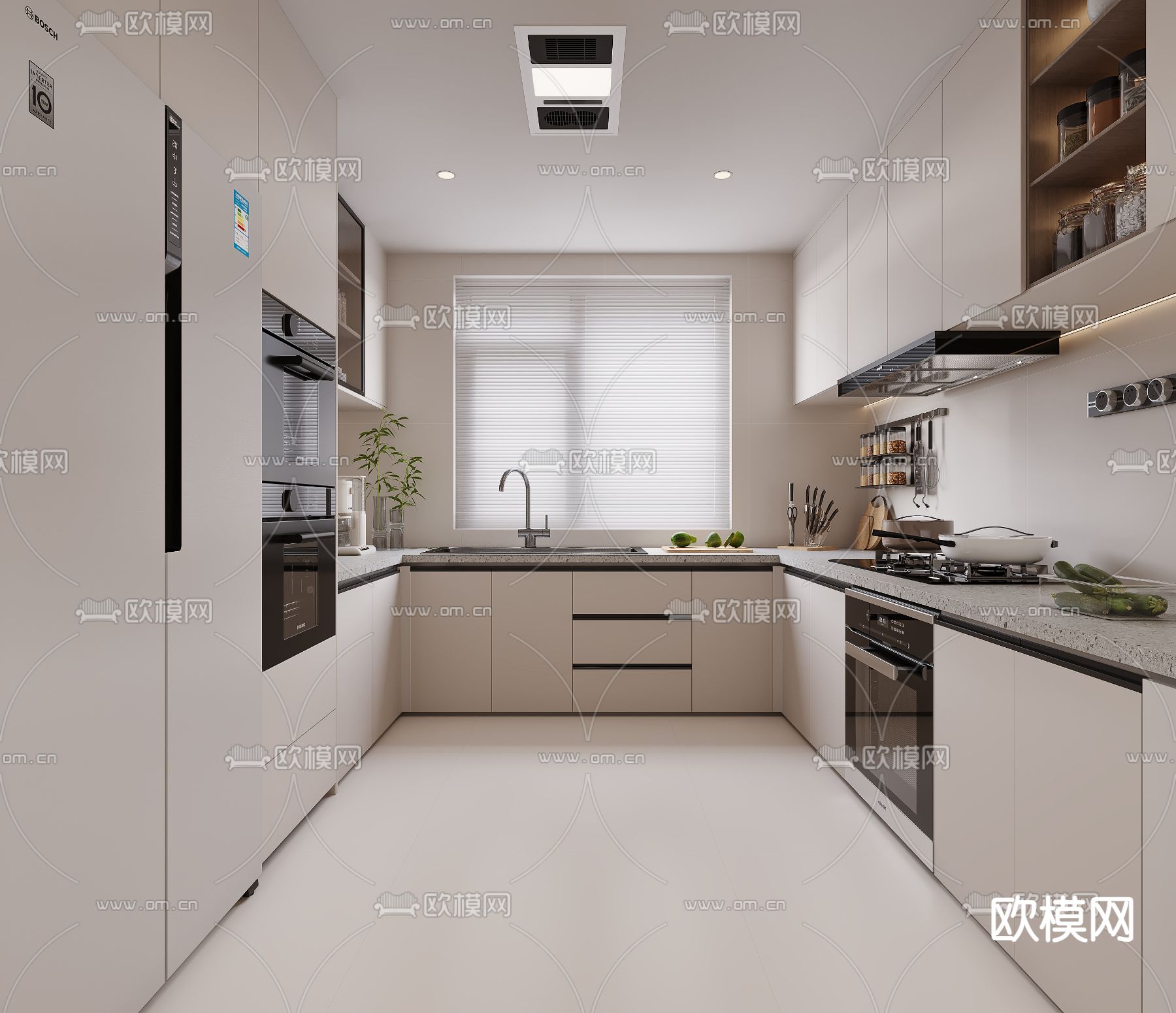 奶油风厨房3d模型下载