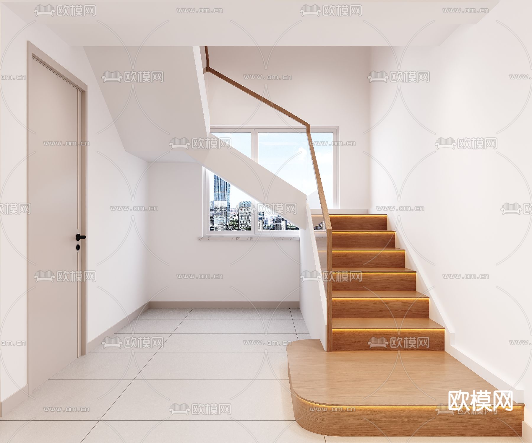 现代楼梯间 扶手楼梯3d模型下载