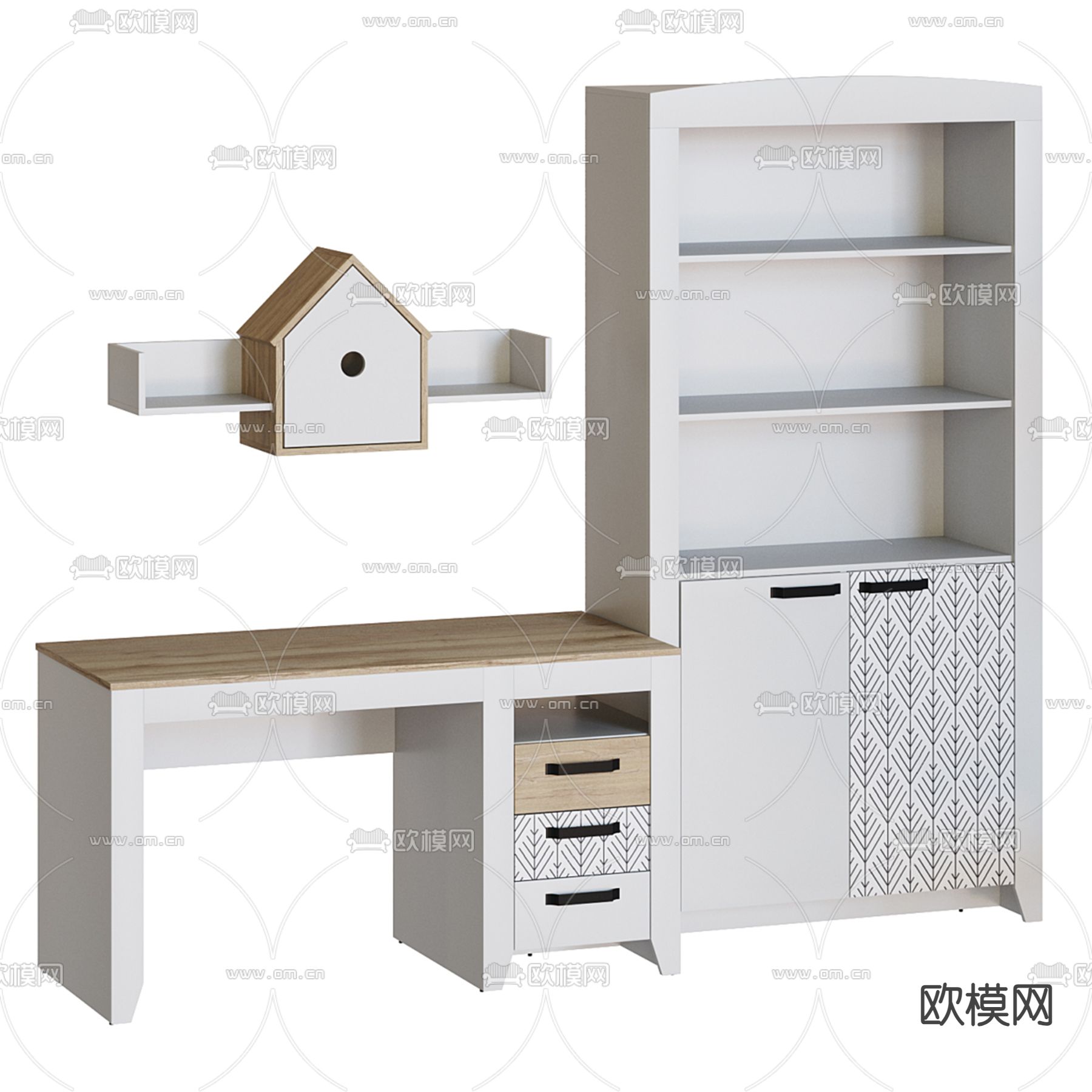 儿童桌 写字台 书柜3d模型下载