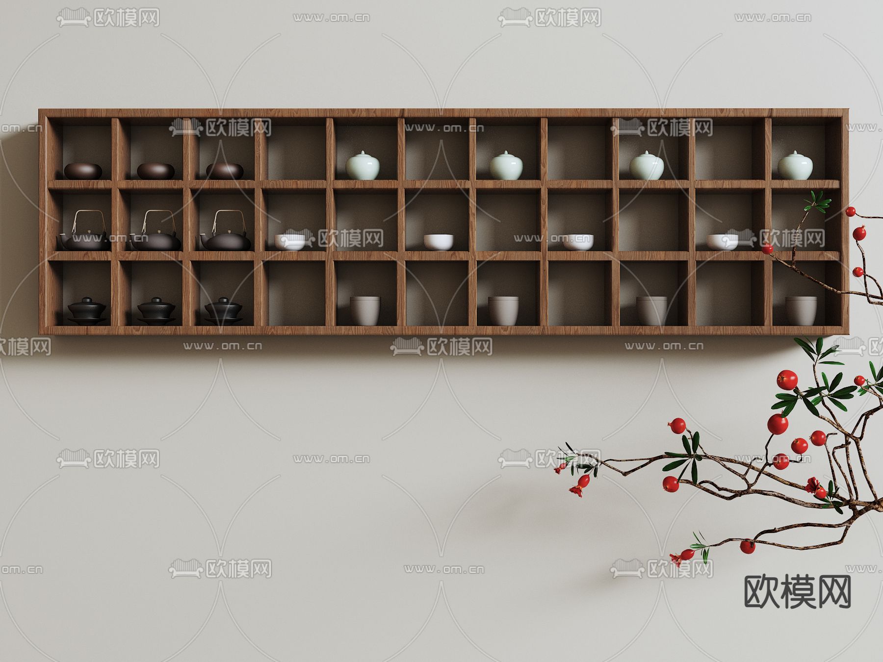 侘寂风茶柜 壁挂式高山格架su模型下载（渲染图2）