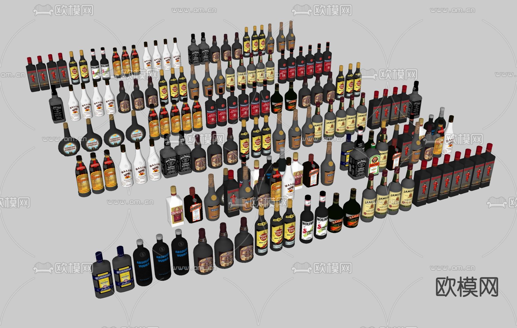 酒具 酒瓶酒杯su模型下载（渲染图1）