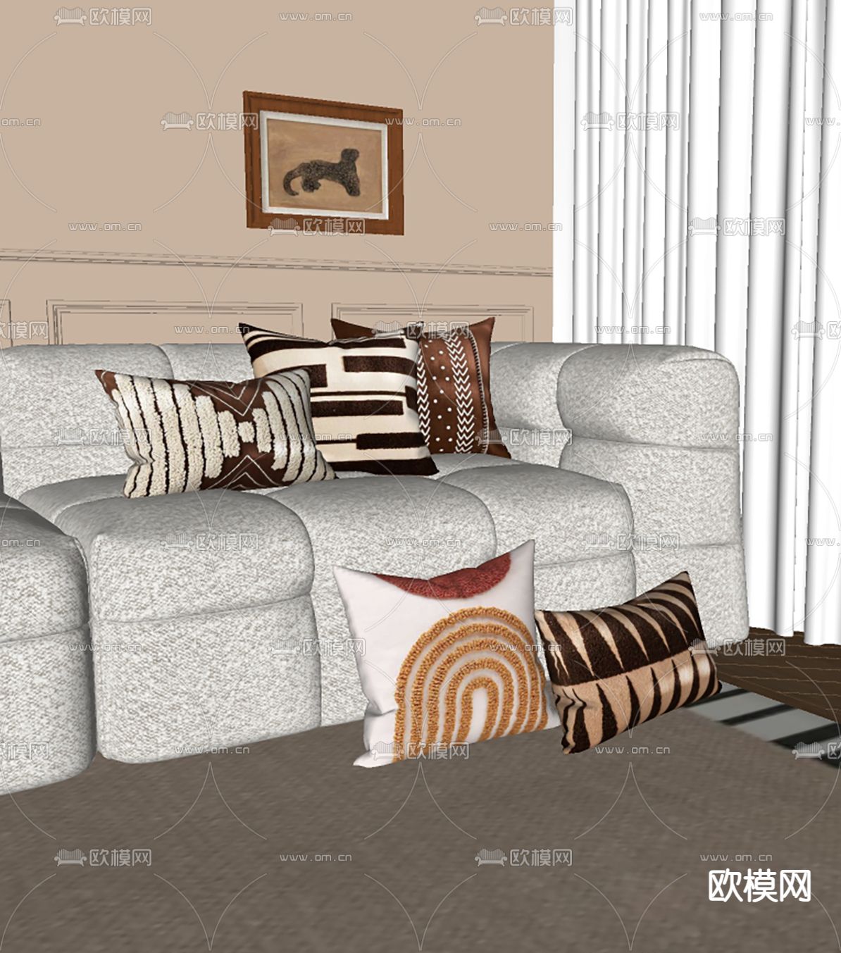 奶油风羊毛抱枕 靠枕su模型下载（渲染图1）