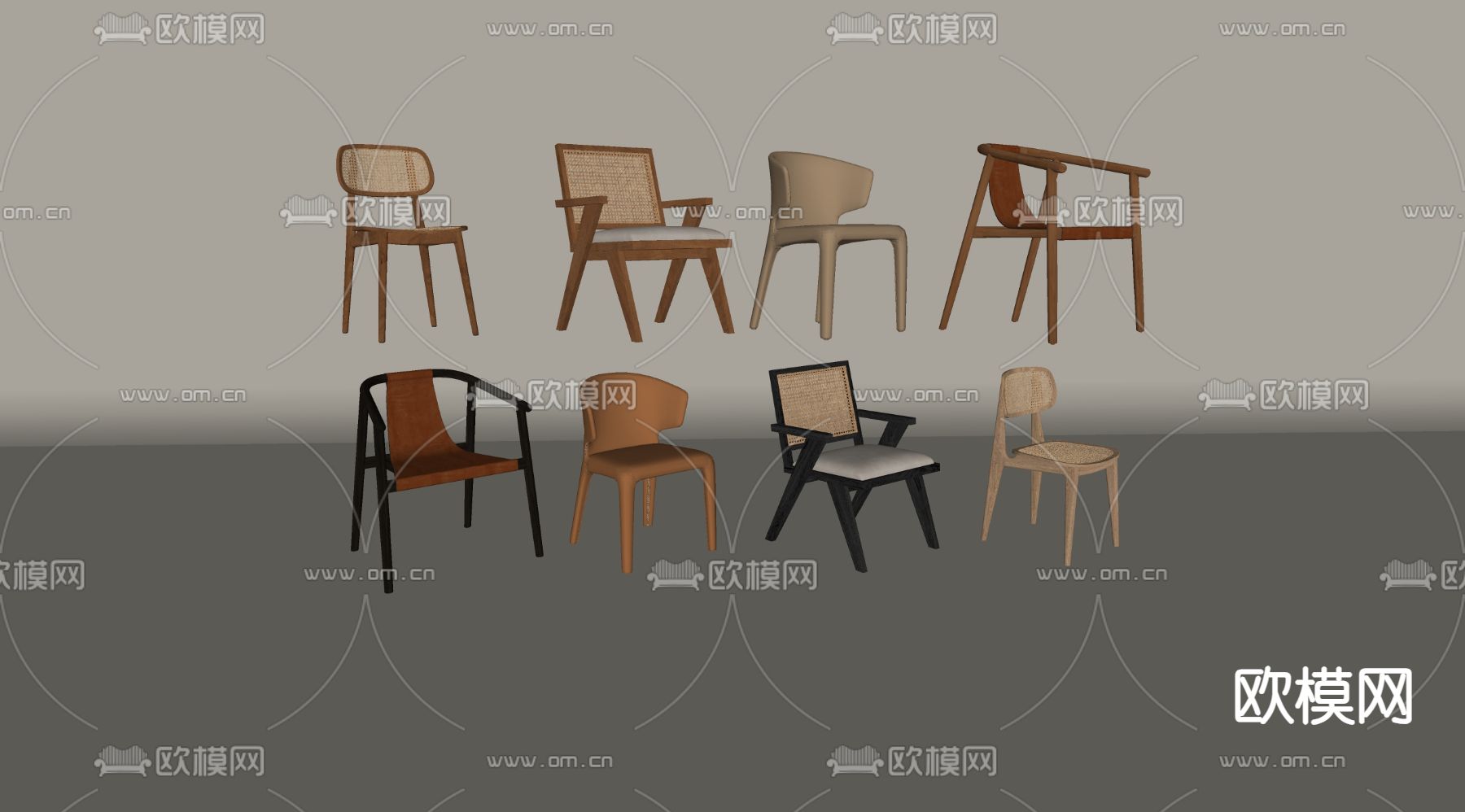 中古风餐椅 藤编单椅su模型下载（渲染图1）