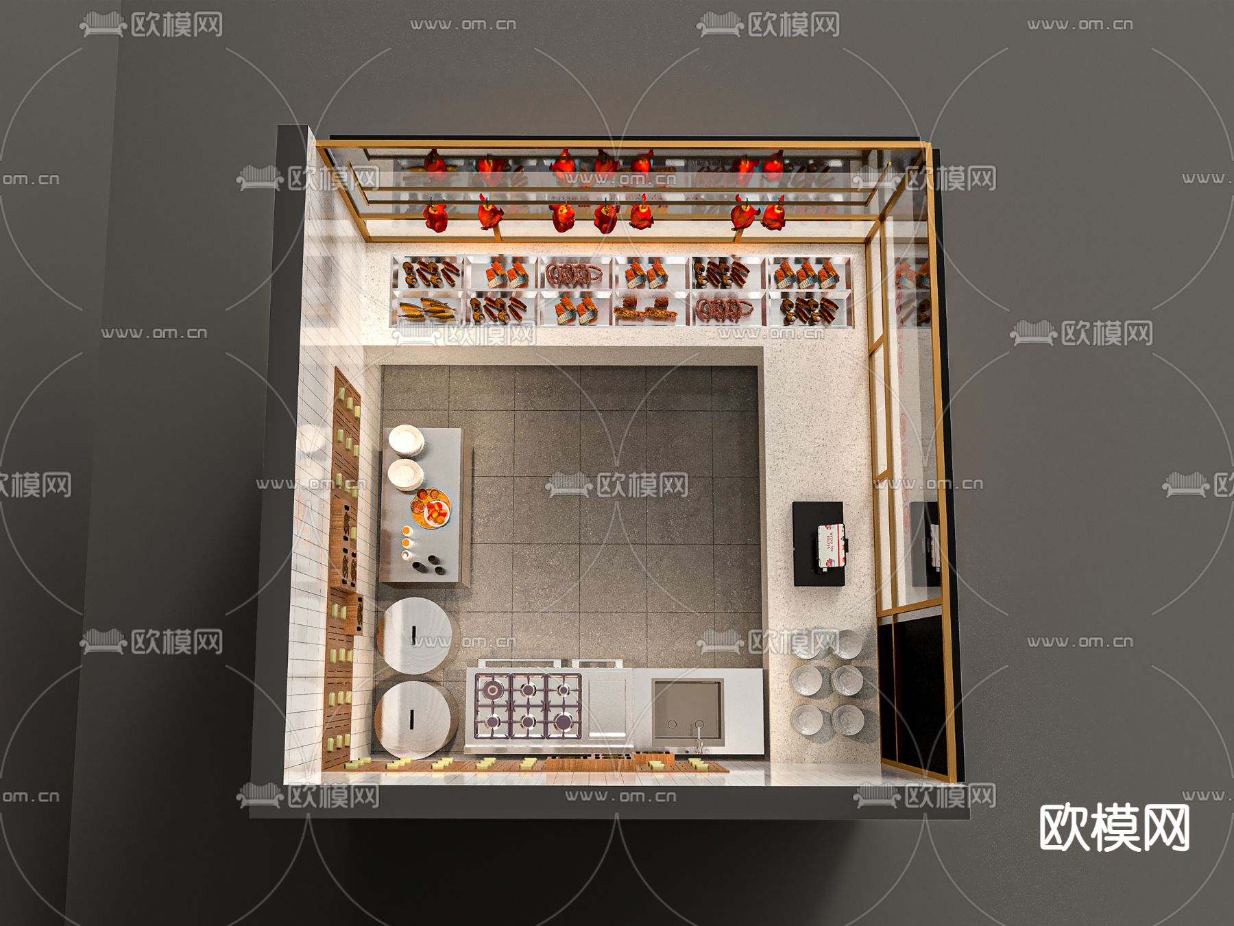 现代烤鸭店 卤水店3d模型下载（渲染图2）