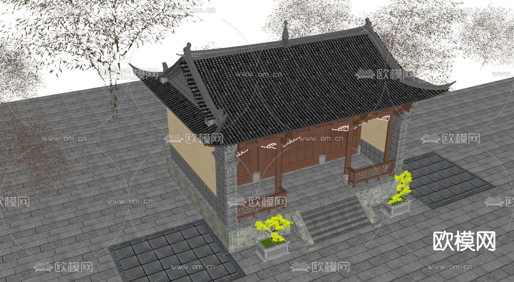 古建筑 古街道古庙su模型下载（渲染图3）