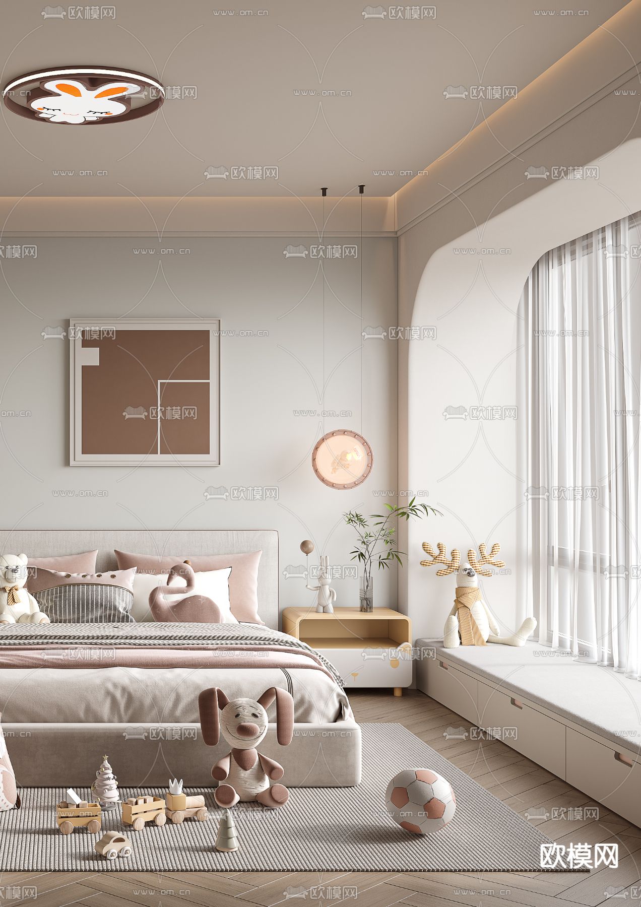 现代女孩房 儿童房3d模型下载（渲染图2）
