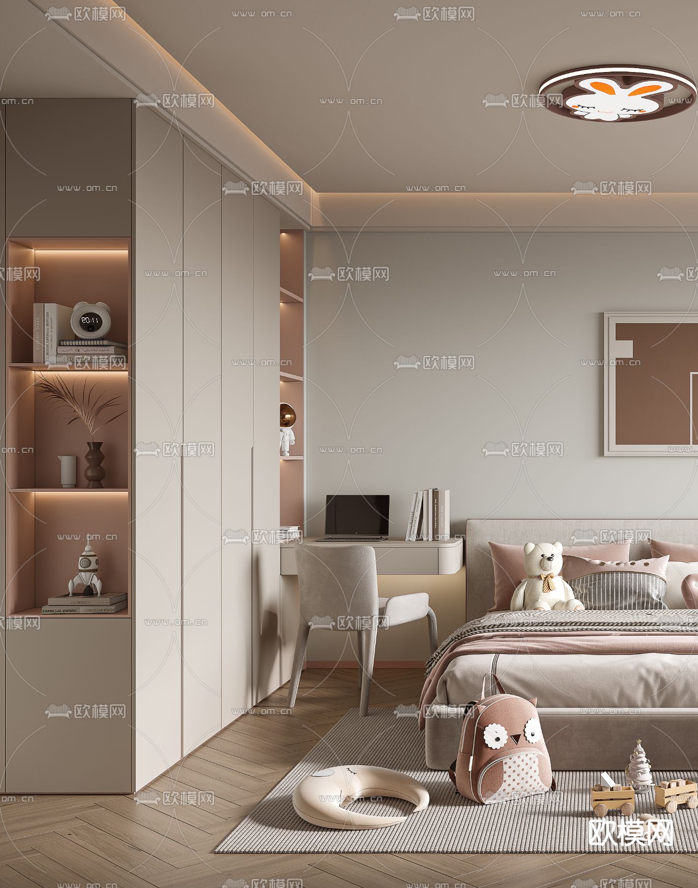 现代女孩房 儿童房3d模型下载（渲染图3）
