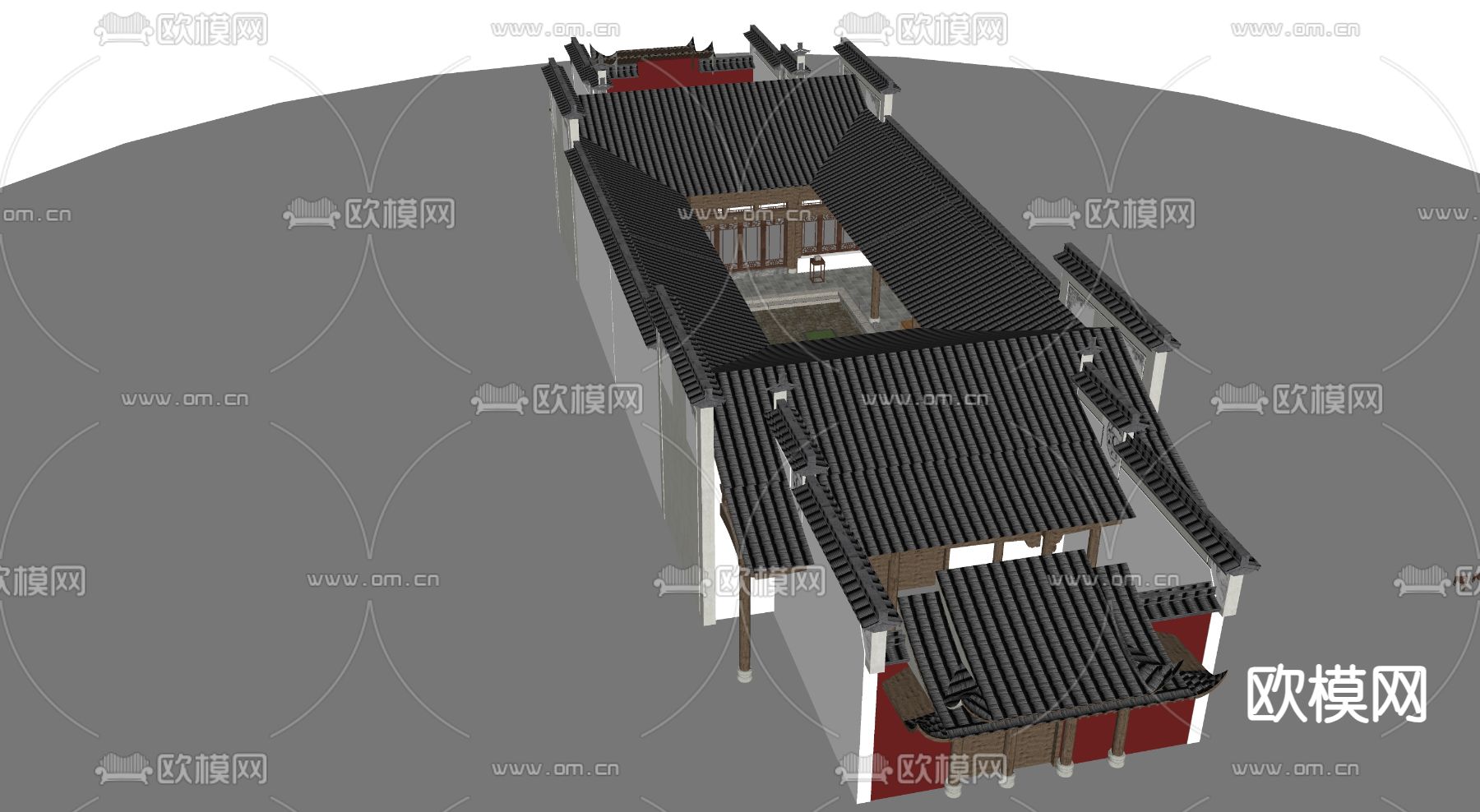 古建筑 古街道古庙su模型下载（渲染图2）