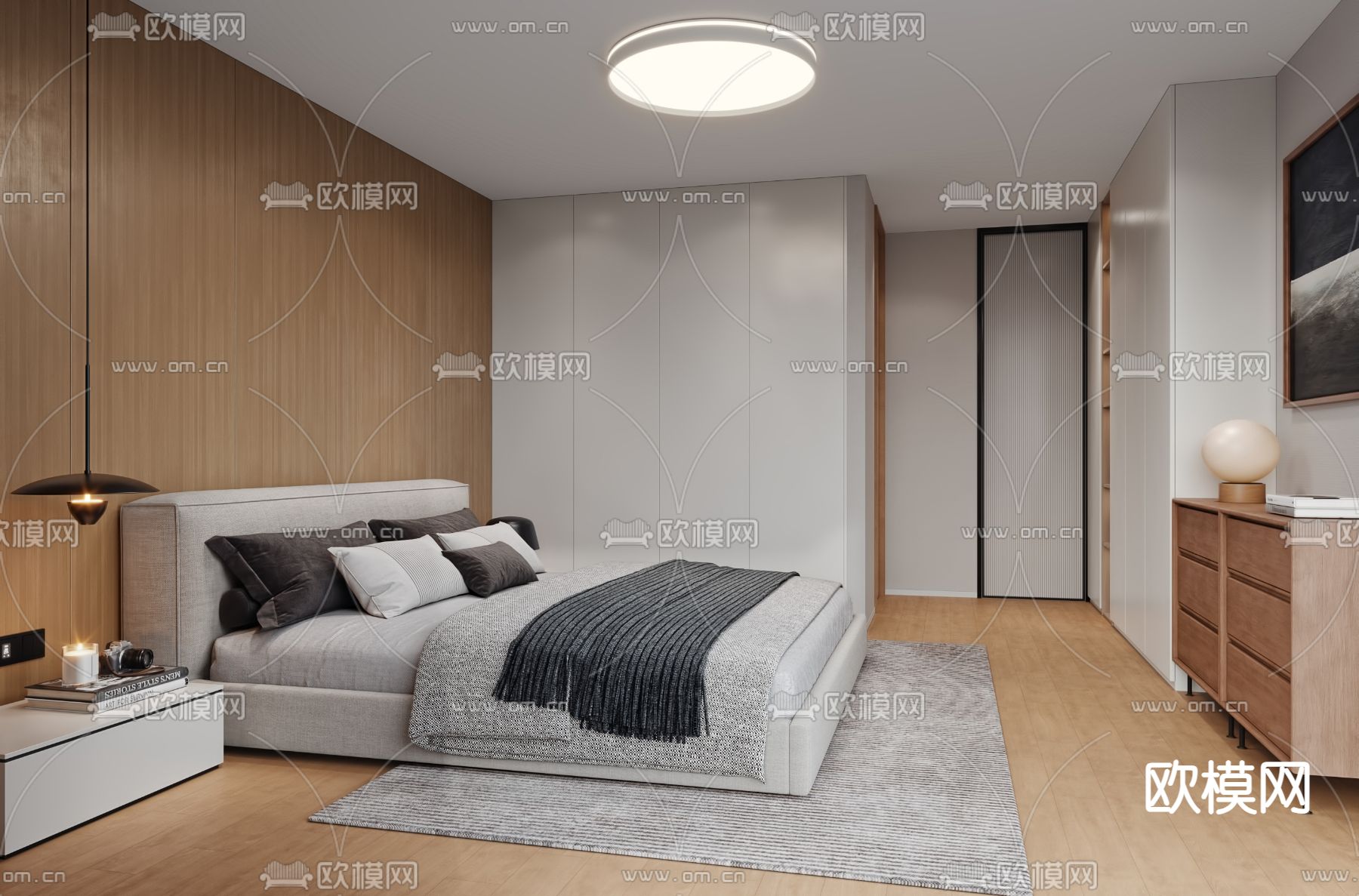 现代双人床3d模型下载（渲染图4）