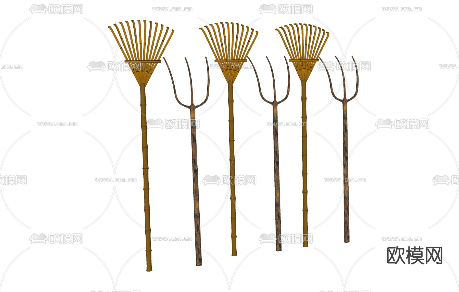 竹耙子 农耕工具 草耙su模型下载（渲染图1）