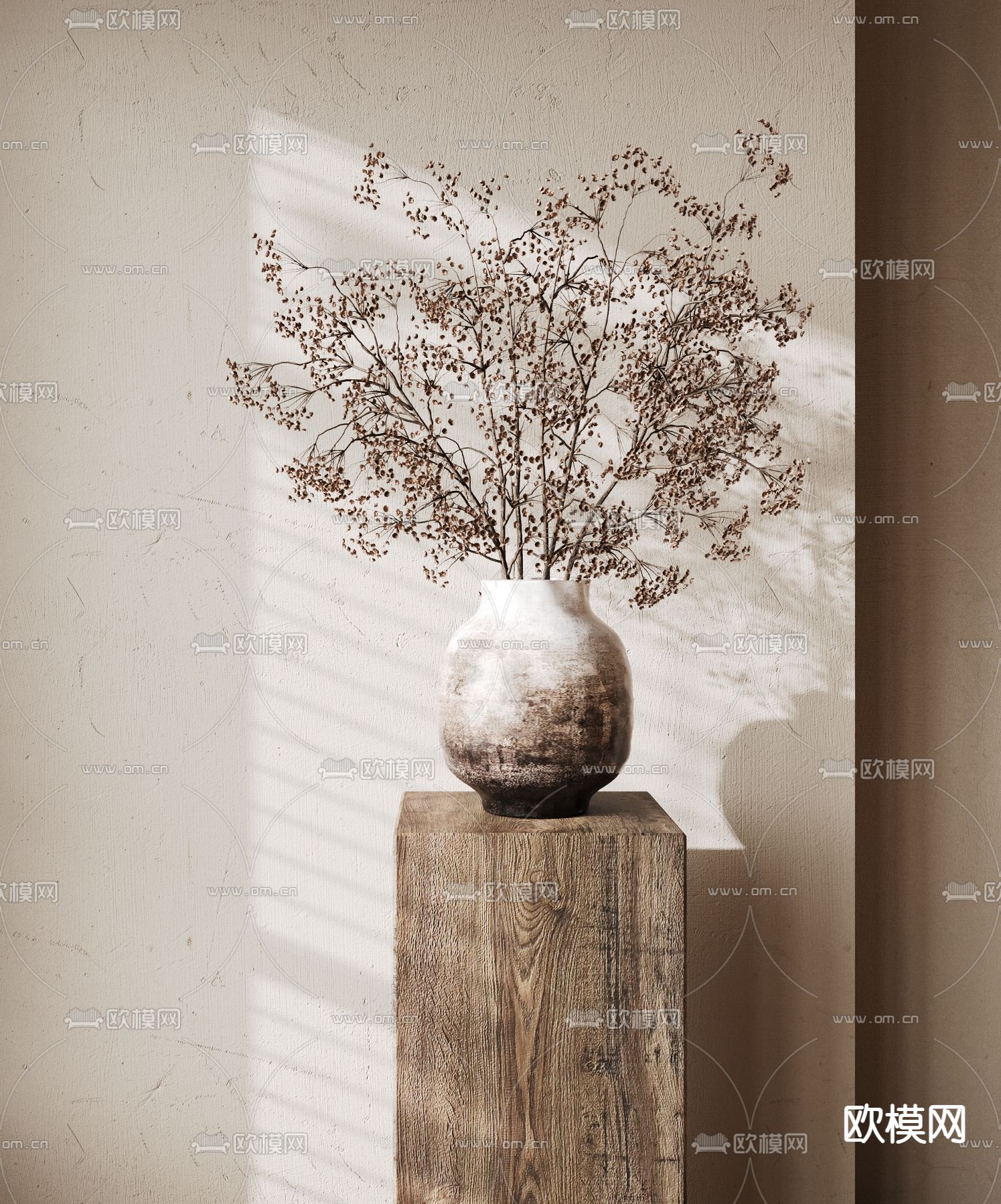 侘寂风盆栽 花艺摆件3d模型下载