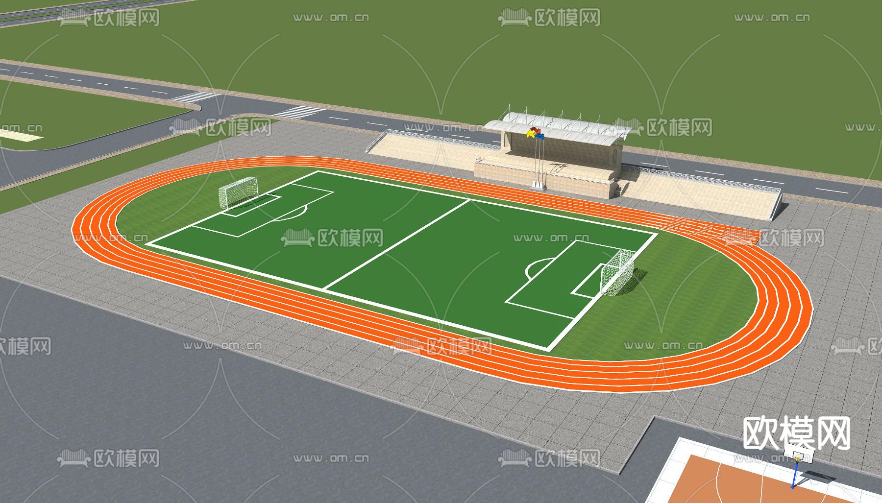 体育场 足球场 主席台3d模型