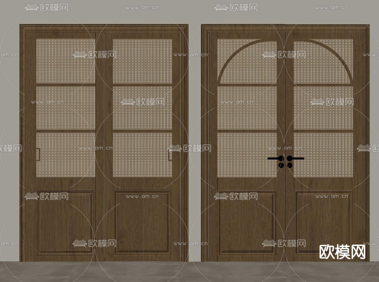 侘寂格栅门 双开门 木门 双开大门su模型下载（渲染图1）