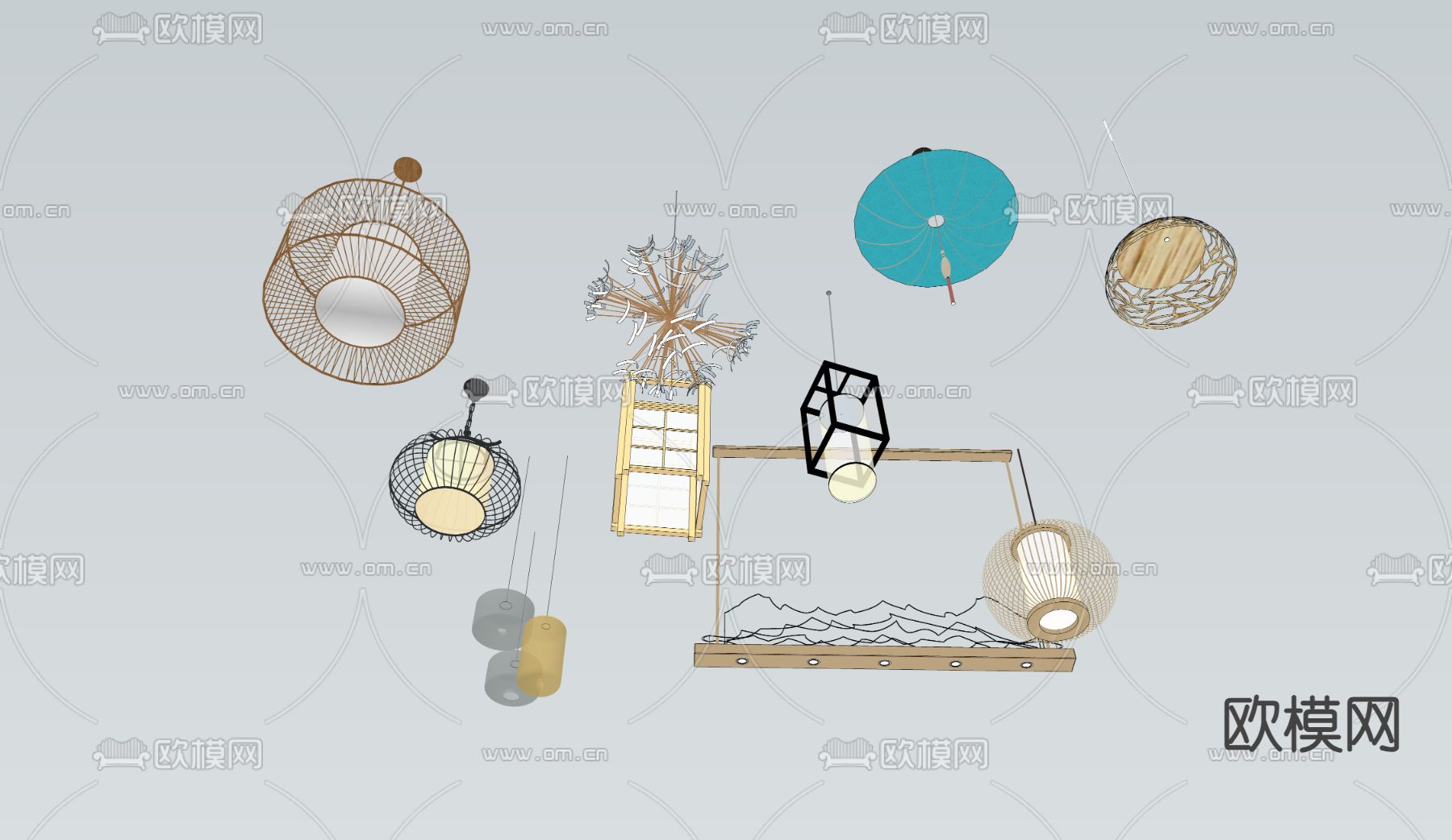 中式吊灯 镂空吊灯su模型下载（渲染图2）