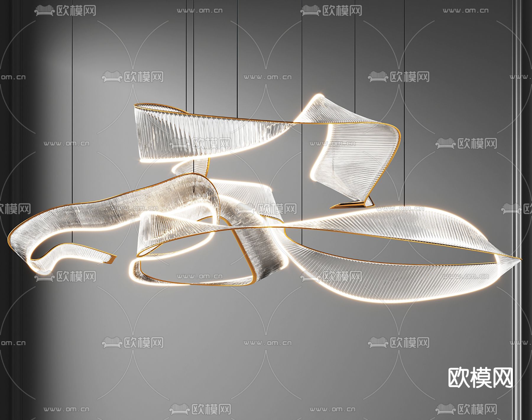 艺术吊灯 飘带吊灯su模型下载（渲染图2）