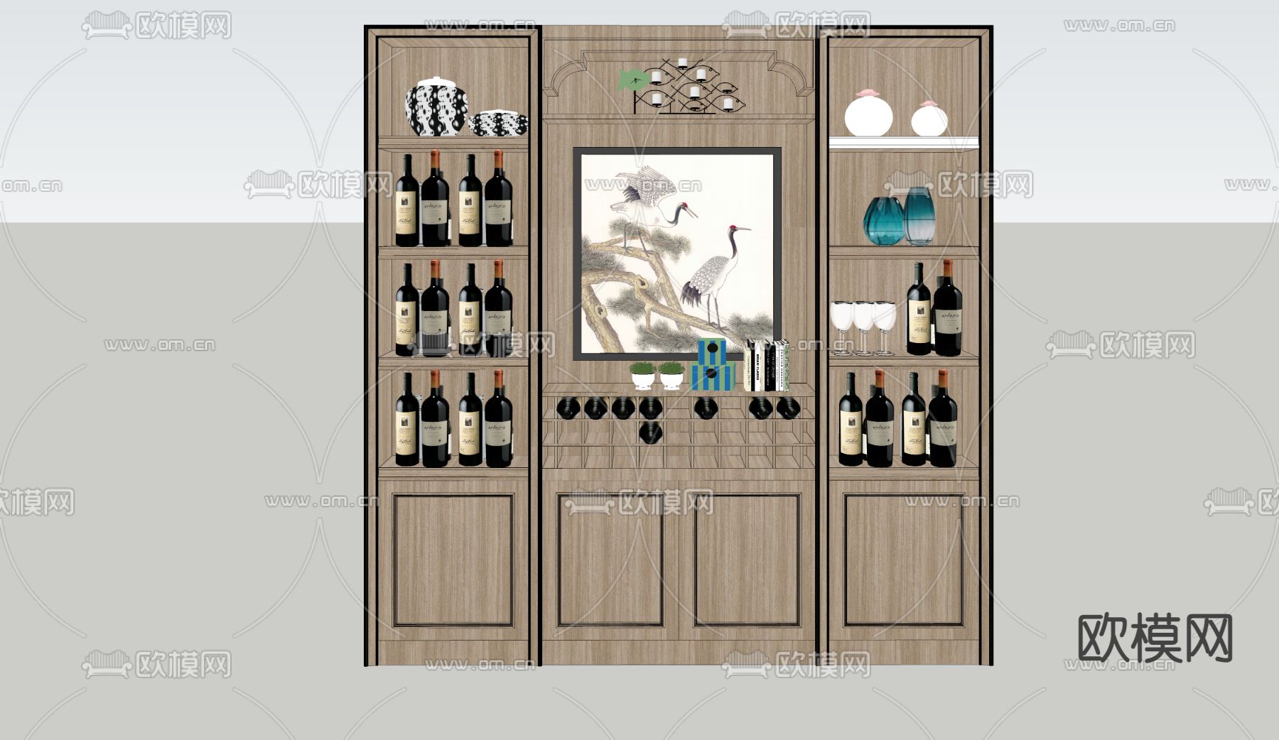 中式酒柜 餐边柜su模型下载
