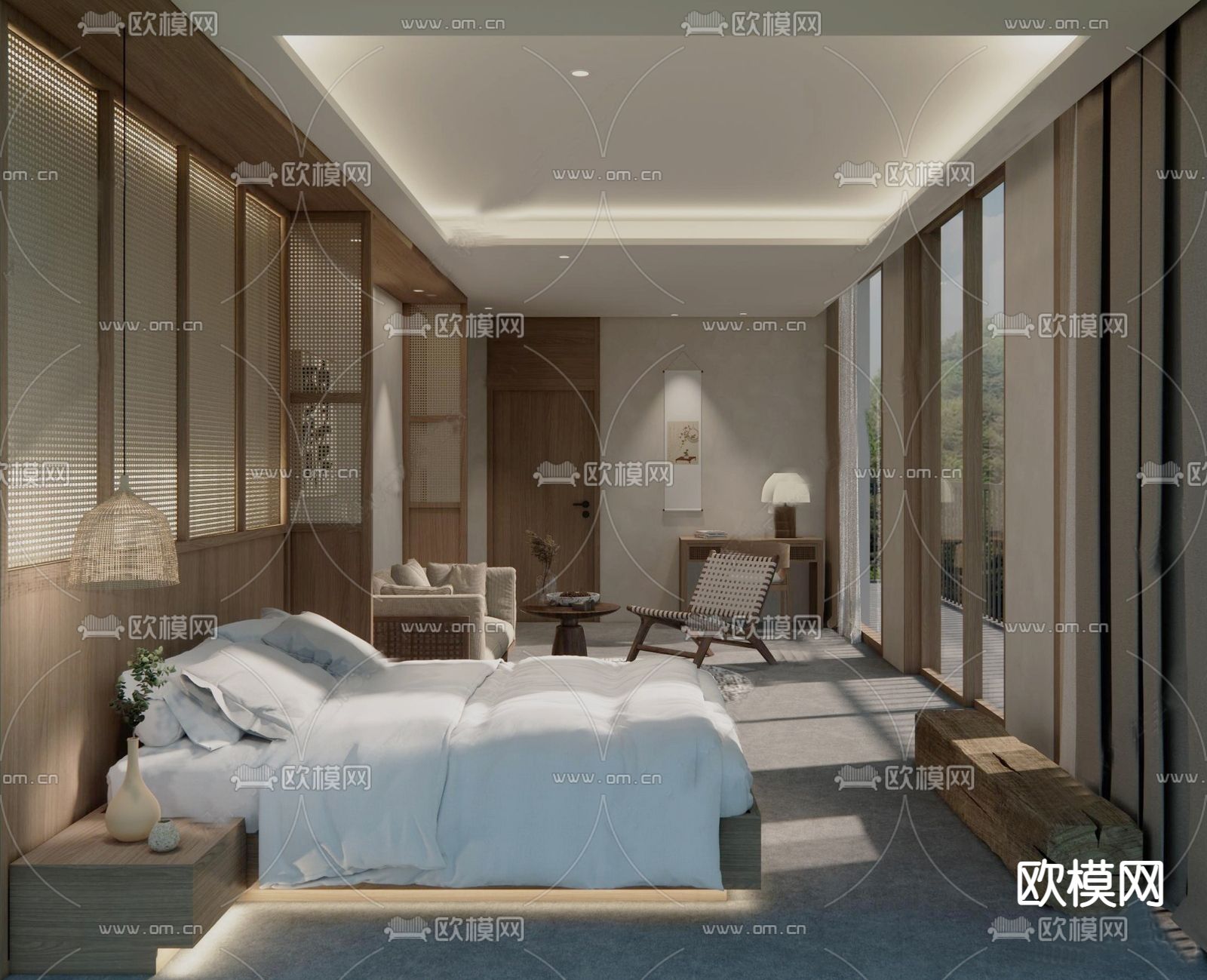 自然风 民宿客房su模型下载（渲染图2）