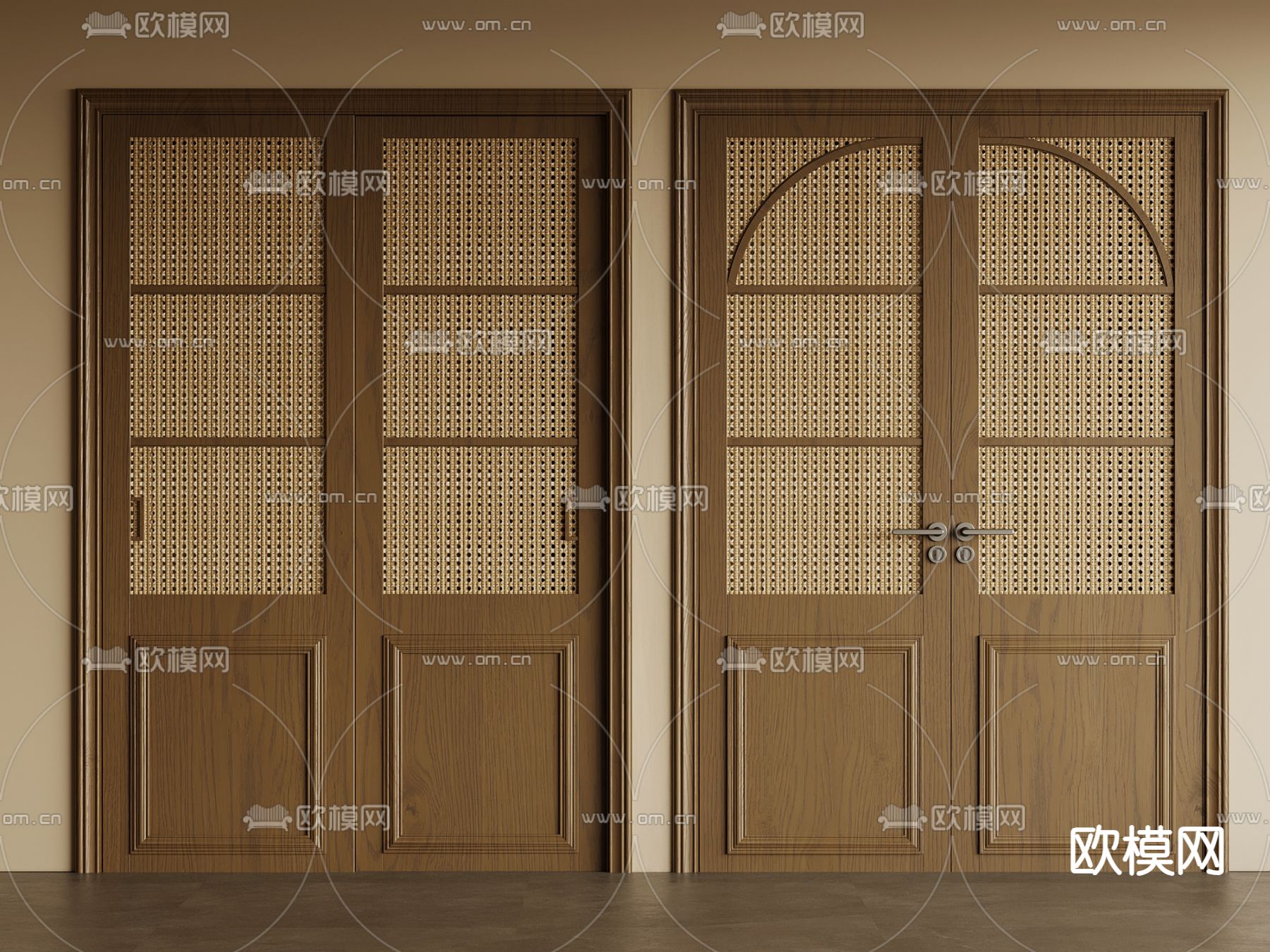 侘寂格栅门 双开门 木门 双开大门su模型下载（渲染图2）