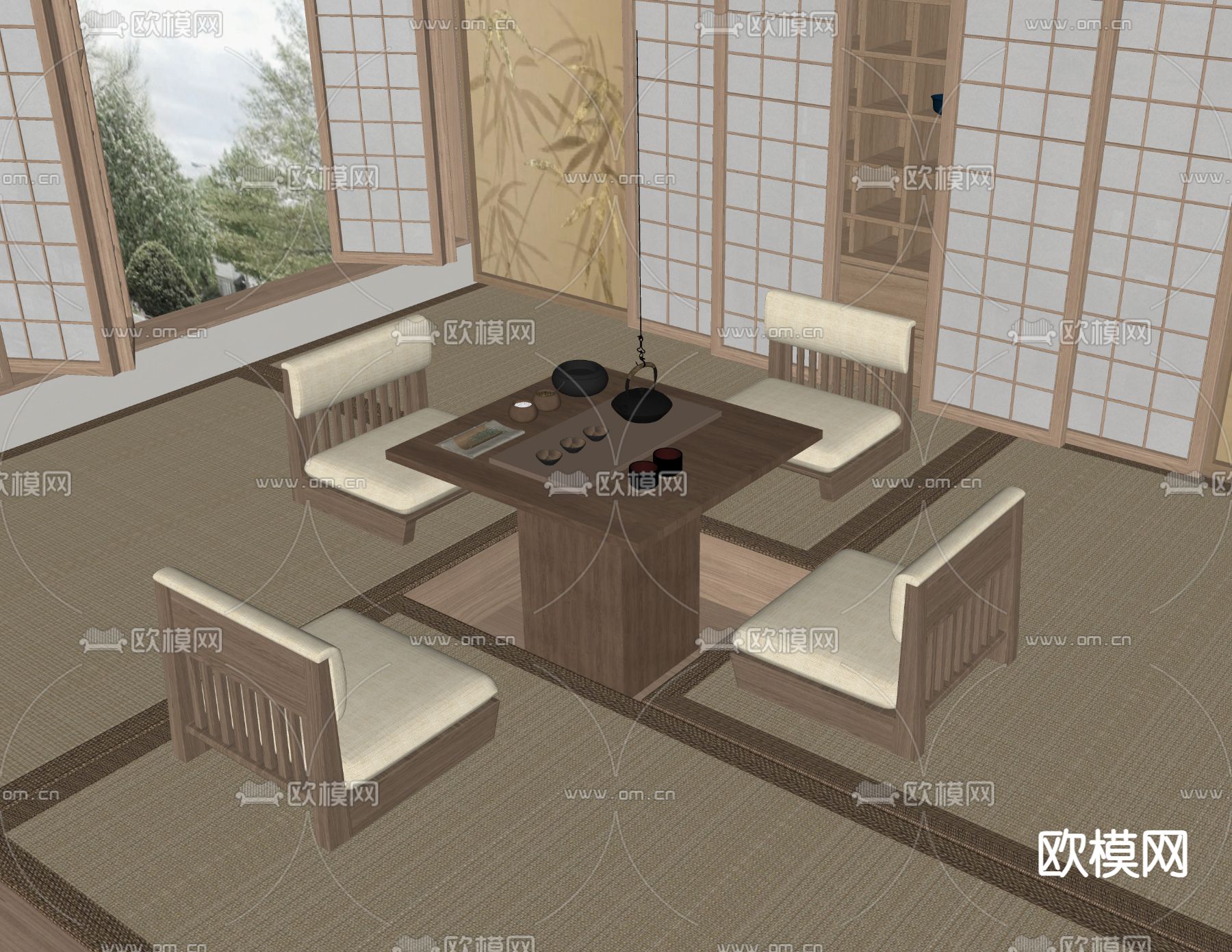 日式榻榻米 茶室su模型下载（渲染图2）