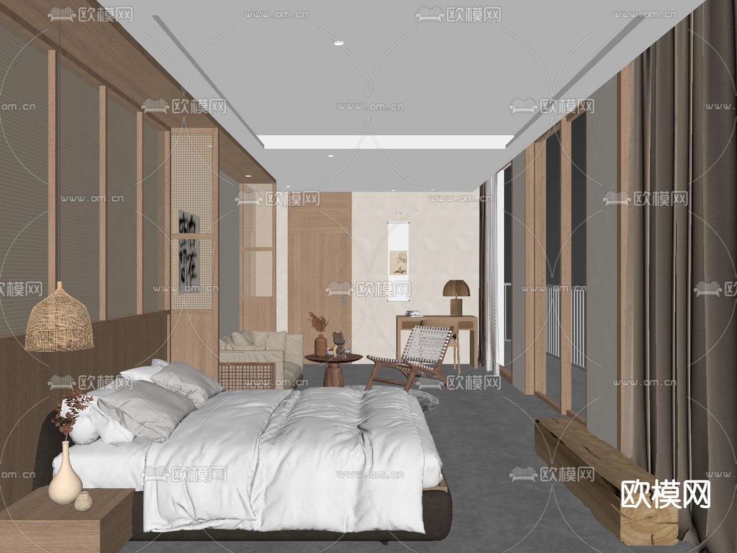 自然风 民宿客房su模型下载（渲染图1）