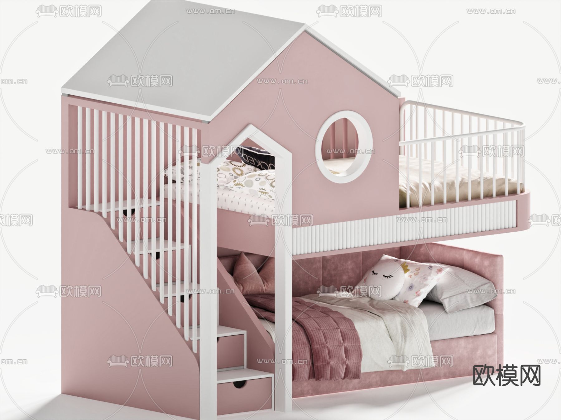 儿童上下床 女孩双层床3d模型下载