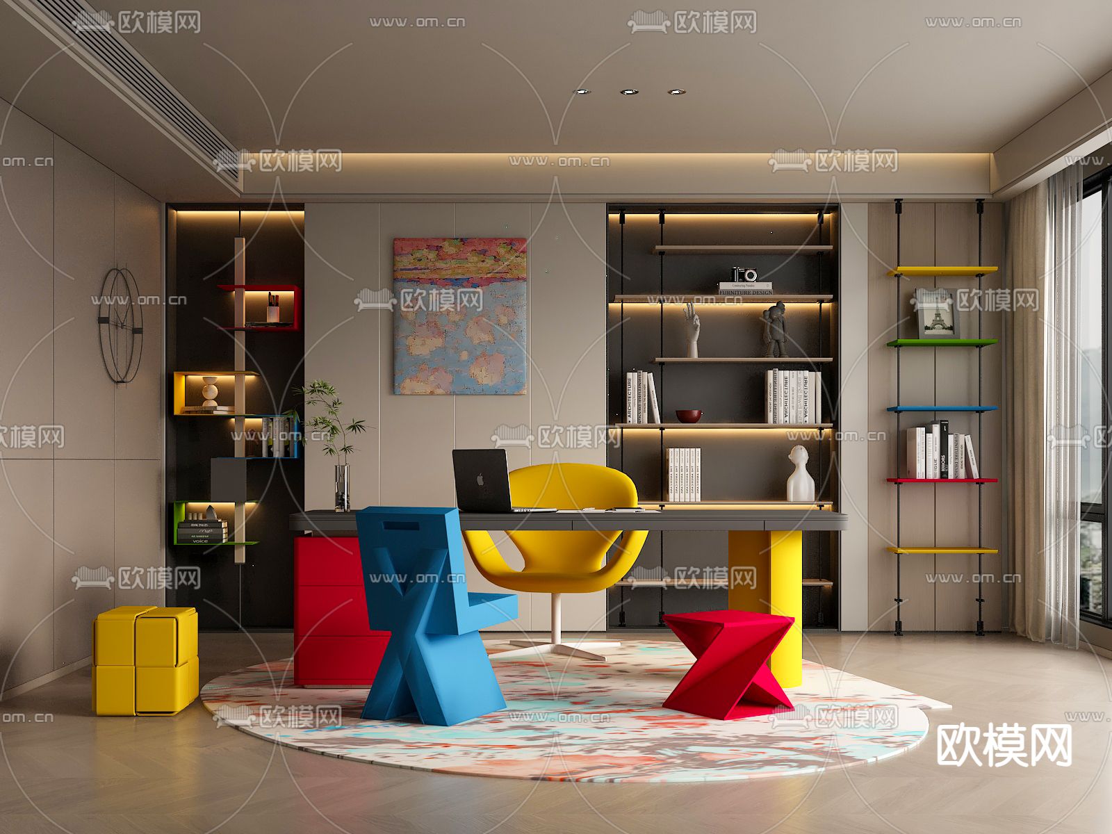 孟菲斯风书房3d模型下载