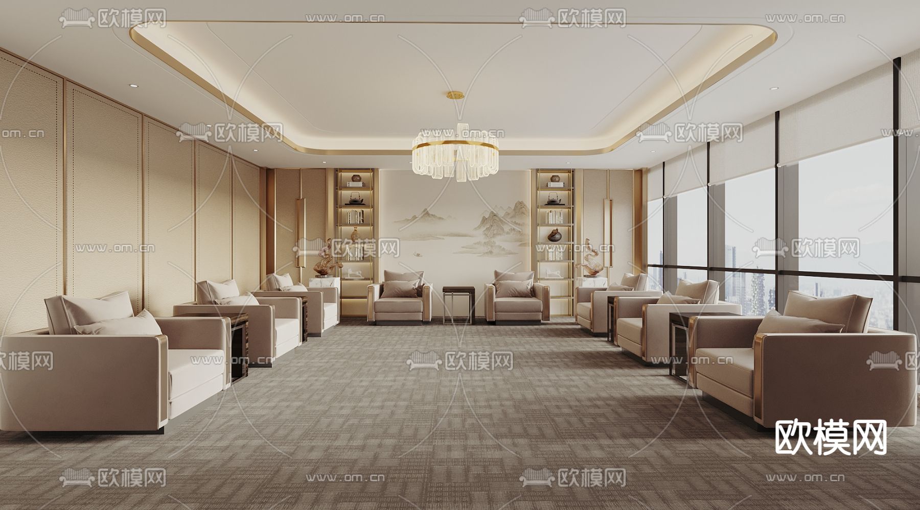 新中式接待室 会客厅3d模型下载