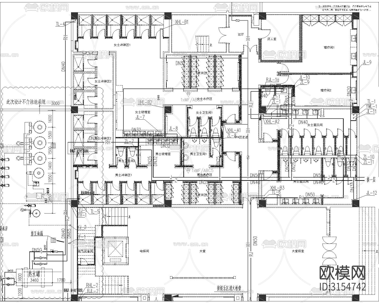 私人会所水电图cad施工图下载（渲染图4）