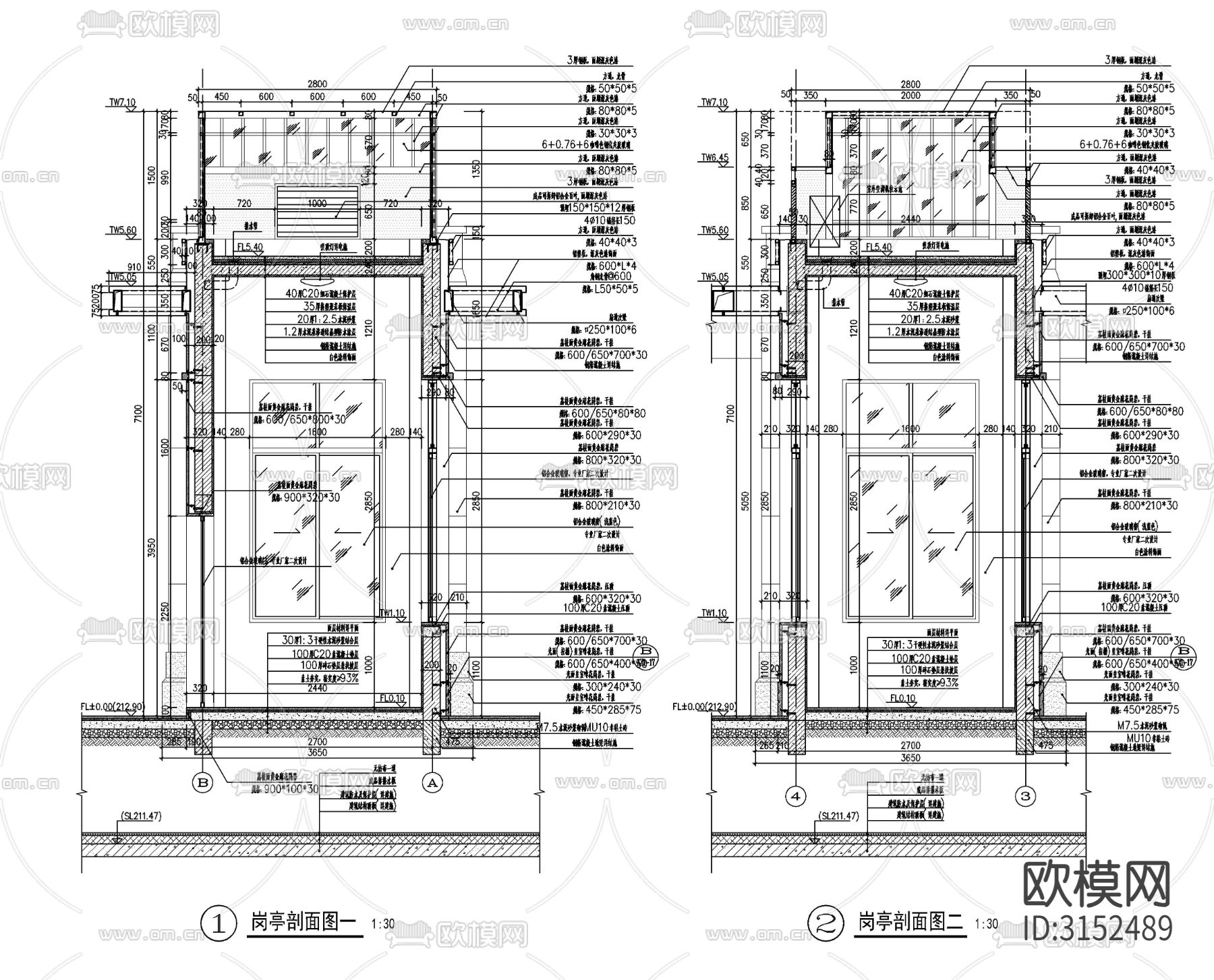 现代小区入口门楼cad施工图下载（渲染图6）