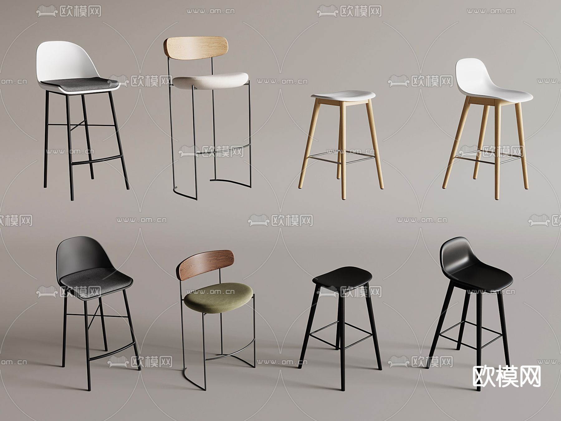 现代吧椅 高脚椅3d模型下载