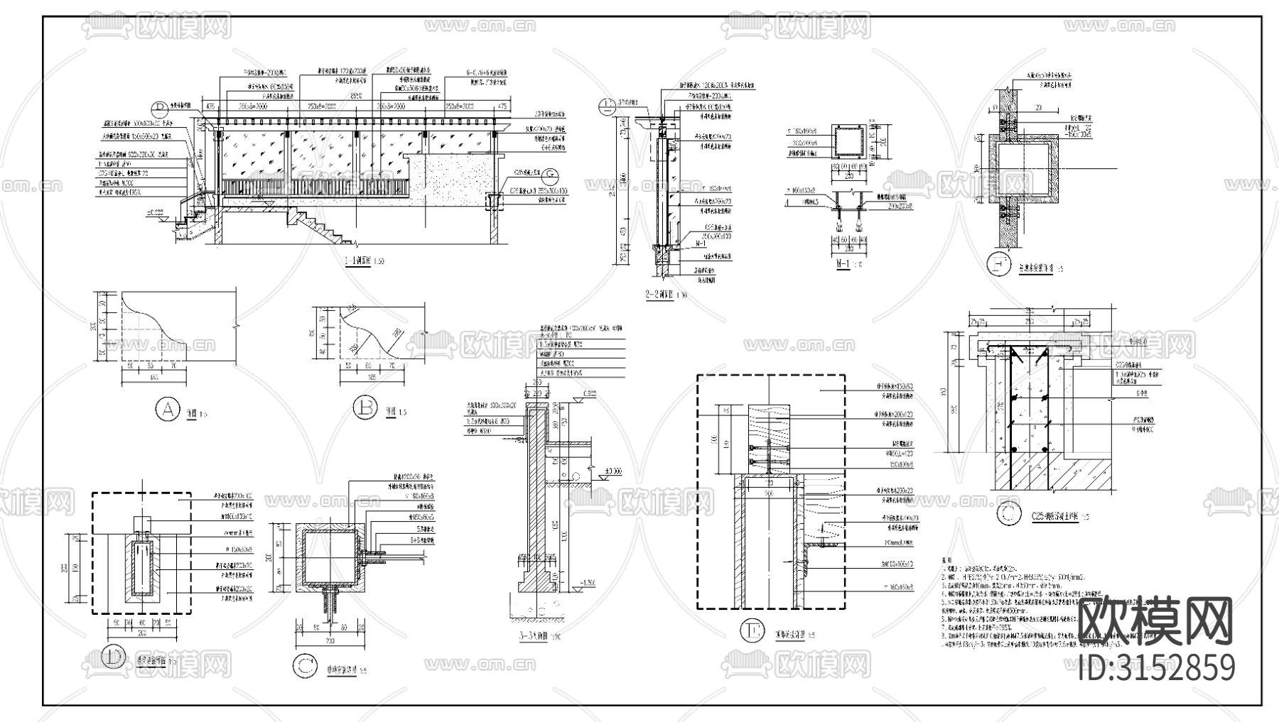 地下人行出入口廊架cad施工图下载（渲染图4）