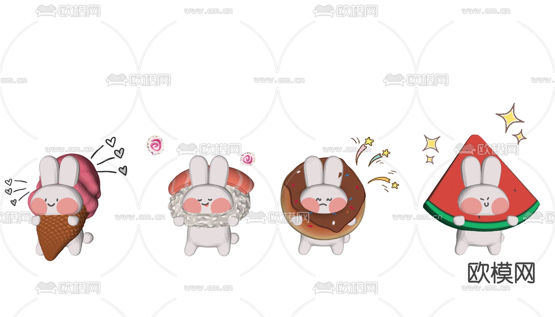 小兔子玩偶 潮玩摆件3d模型下载（渲染图2）