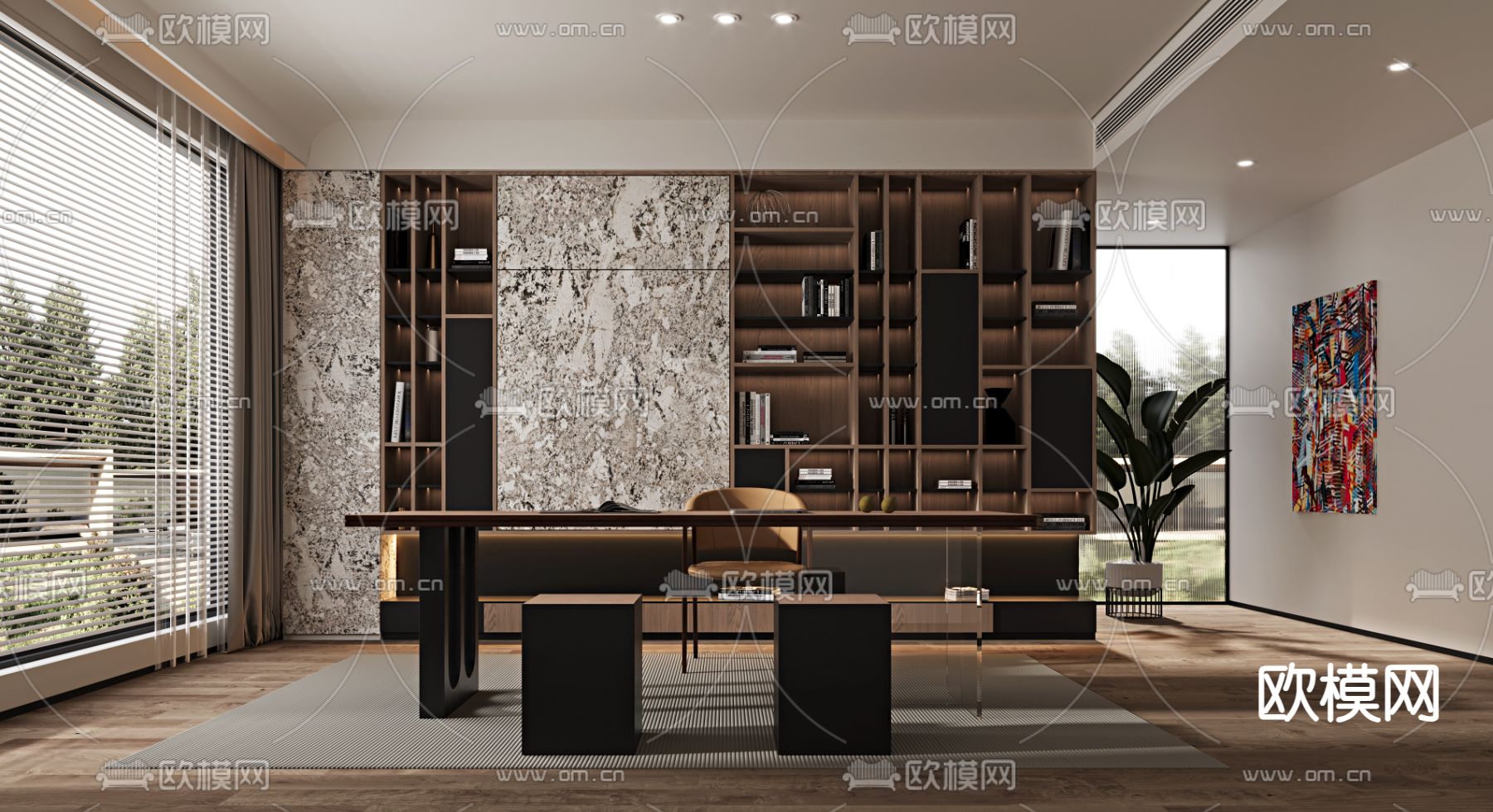 现代书房3d模型下载