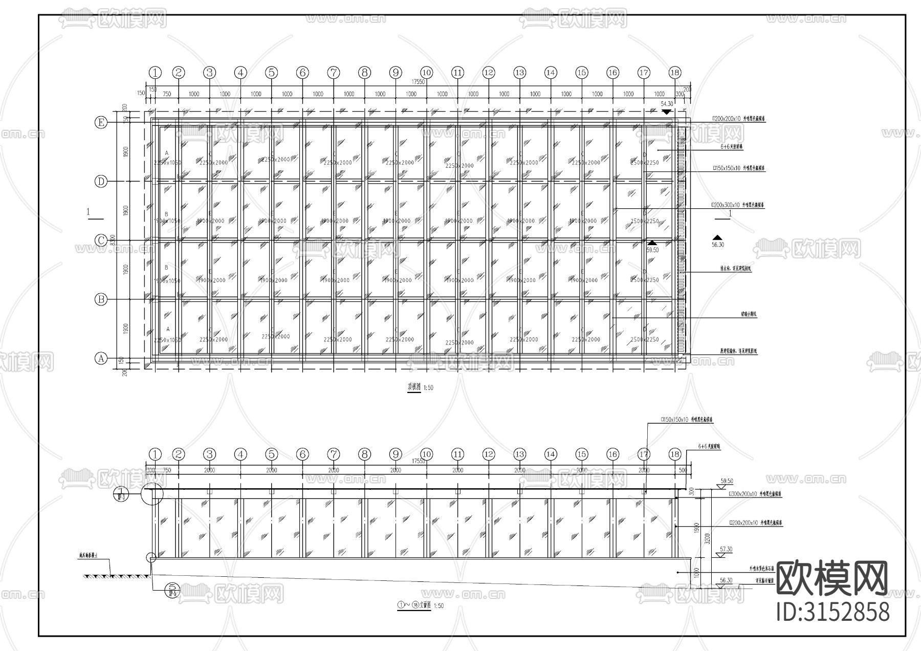 地下室出入口廊架cad施工图下载（渲染图1）